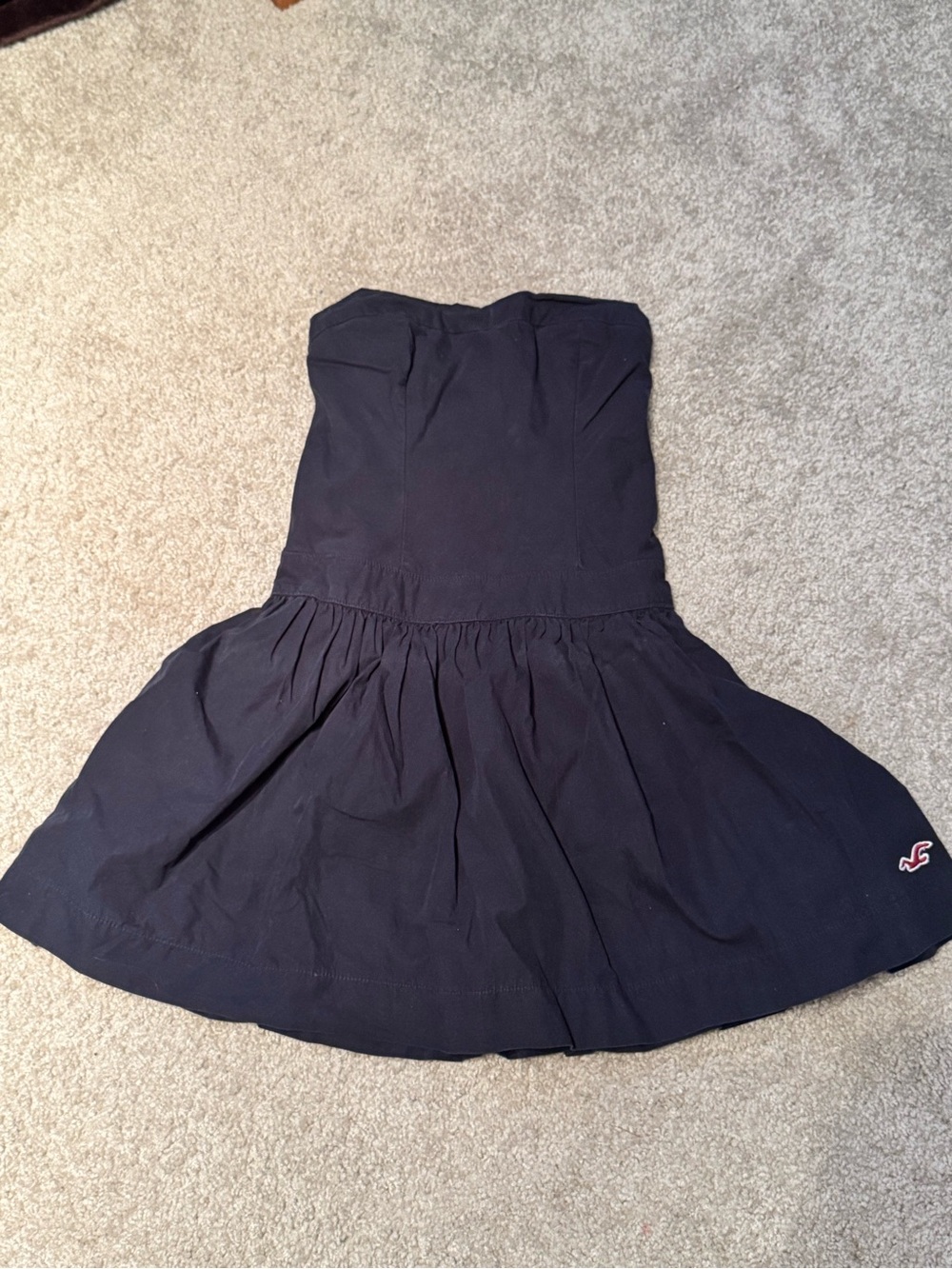 Strapless Navy Blue Smocked Top Dress